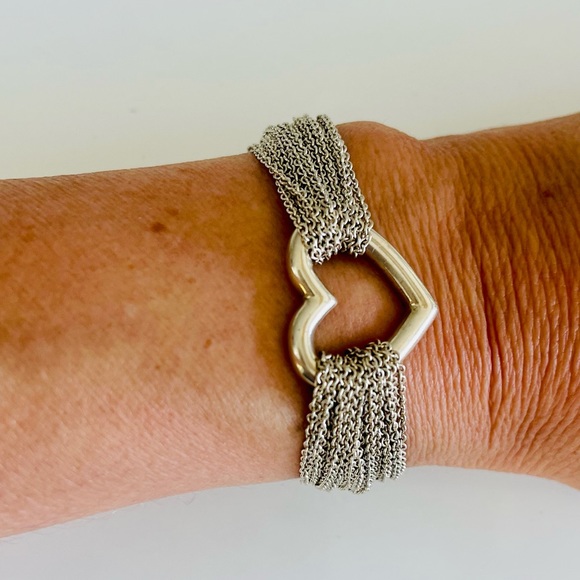 Tiffany & Co. Mesh Heart Multi Strand Sterling Silver Bracelet. - Picture 7 of 8